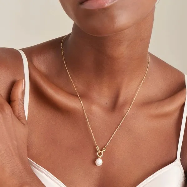 Sterling Silver Gold Plated Pearl Sparkle Necklace Image 2 Orin Jewelers Northville, MI