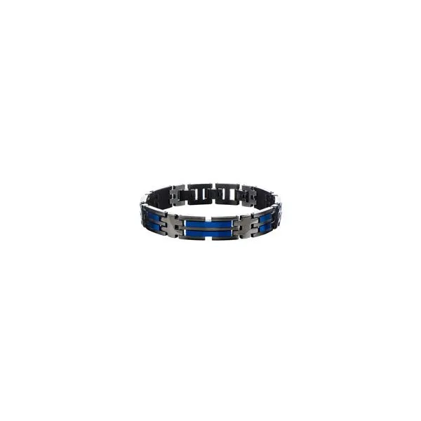 Gent's Stainless Steel Matte Finished Black & Blue IP Link Bracelet Orin Jewelers Northville, MI