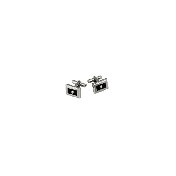 Gent's Stainless Steel & Black Enamel Cufflinks w/2 Diamonds Orin Jewelers Northville, MI
