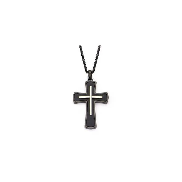 Stainless Steel & Thin Rose Gold Plated Overlapped in Black Plated Cross Pendant Orin Jewelers Northville, MI