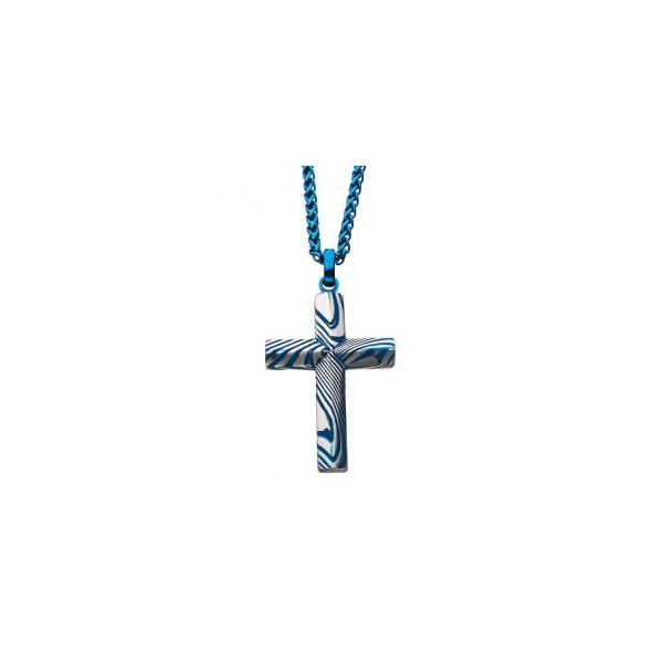 Blue Plated Damascus Cross Pendant With Chain Orin Jewelers Northville, MI