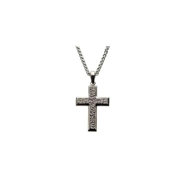 Stainless Steel Hammered Cross Pendant with Chain Orin Jewelers Northville, MI