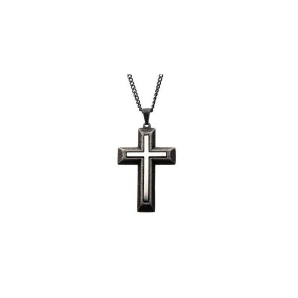 Stainless Steel Antiqued Finish Double-Layer Cross Pendant Orin Jewelers Northville, MI