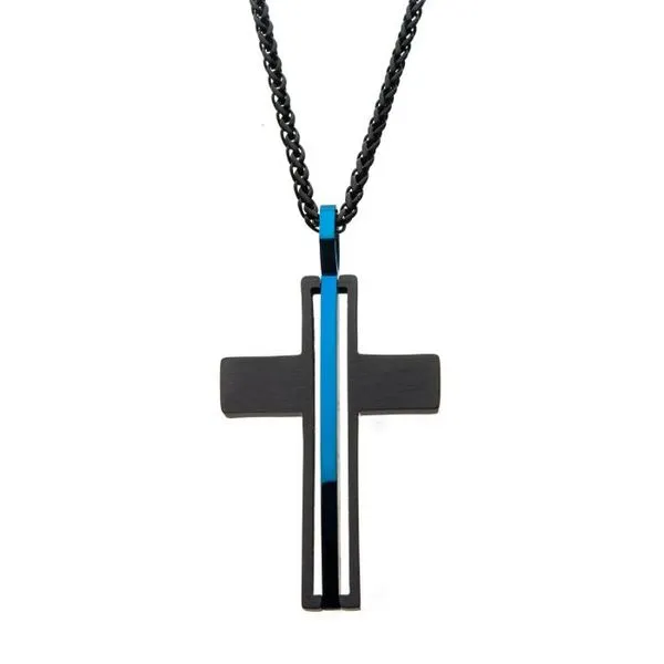 Stainless Steel Matte Black Plated Cross Pendant with Chain Orin Jewelers Northville, MI