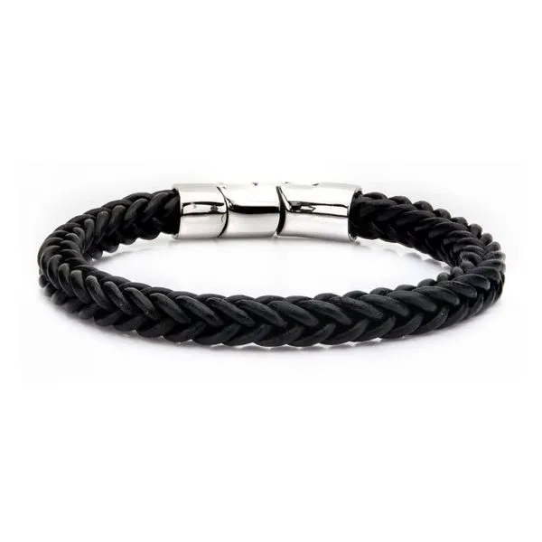 Black Leather and Stainless Steel Magnetic Clasp Bracelet Orin Jewelers Northville, MI