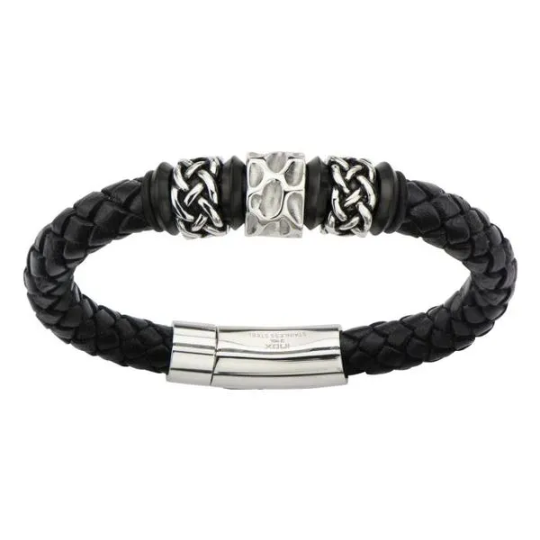 Stainless Steel Celtic Knot Bead in Black Braided Leather Bracelet Orin Jewelers Northville, MI