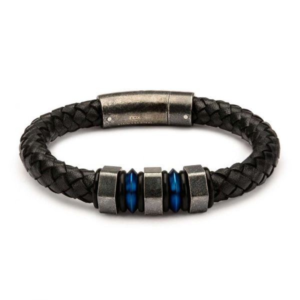 Stainless Steel & Black Braided Leather Bracelet With Beads Orin Jewelers Northville, MI