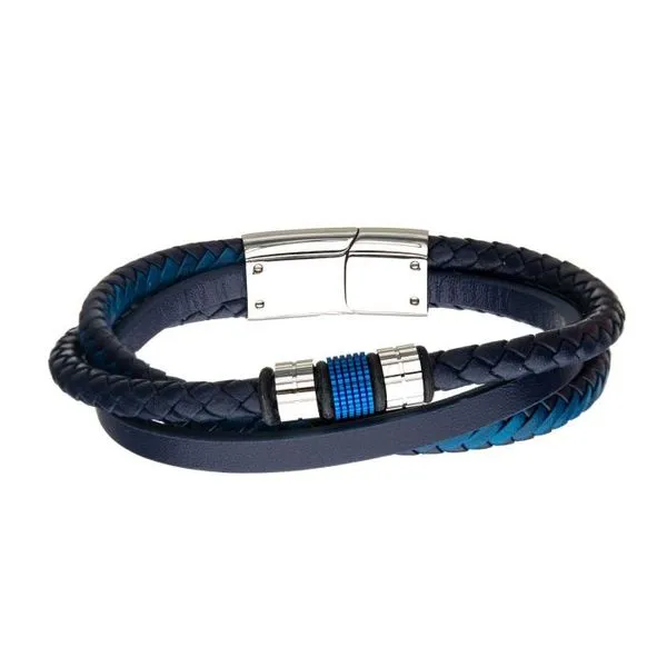 Stainless Steel Blue Plated Beads & Blue Leather Bracelet Orin Jewelers Northville, MI