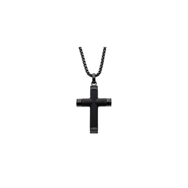 Stainless Steel Black Plated Genuine Ebony Wood Inlayed Cross Pendant Orin Jewelers Northville, MI