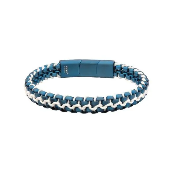 Blue IP Steel & White Wax Cord Bracelet Orin Jewelers Northville, MI