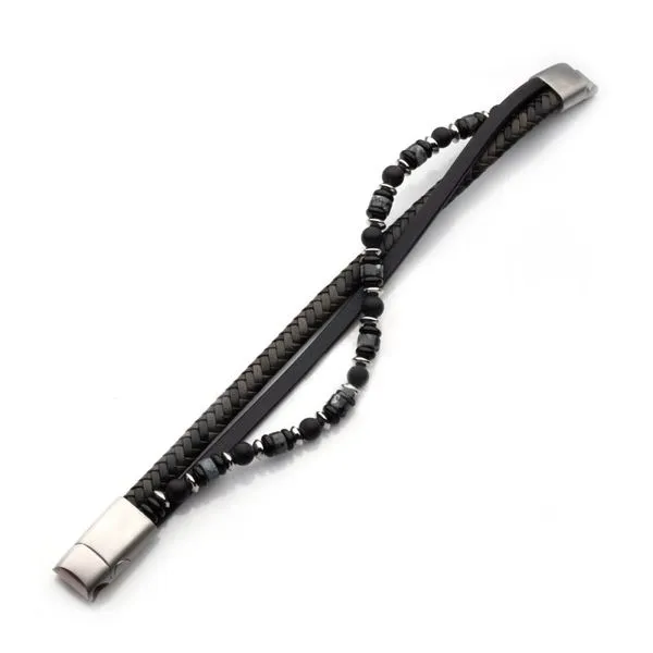 Leather Onyx & White Howlite Stone Bead Multi-Strand Bracelet Image 2 Orin Jewelers Northville, MI