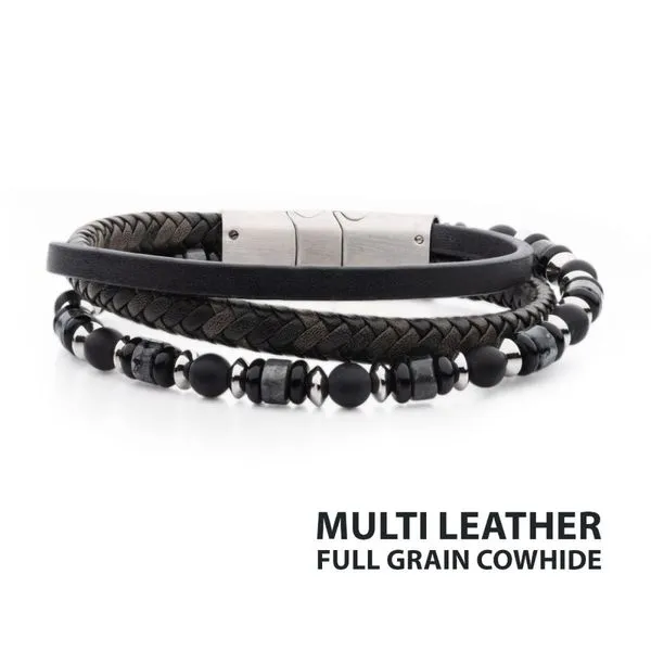 Leather Onyx & White Howlite Stone Bead Multi-Strand Bracelet Orin Jewelers Northville, MI