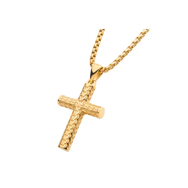 Gold IP Plated Cross Pendant with Box Chain Orin Jewelers Northville, MI