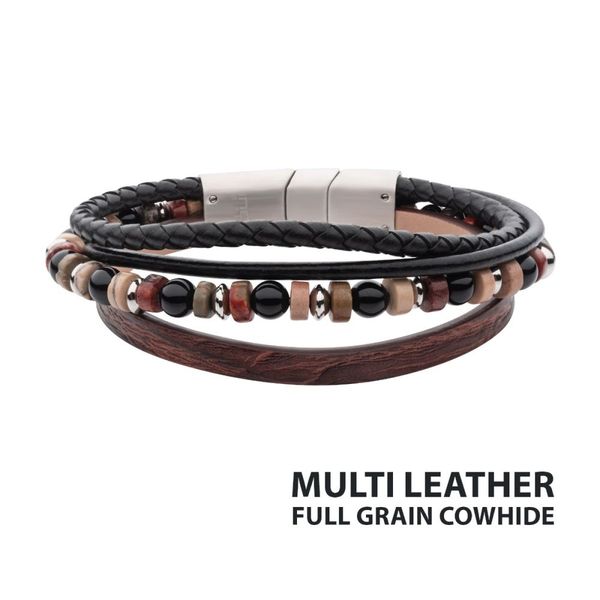 Leather, Onyx & Bloodstone Bead Multi-Strand Bracelet Orin Jewelers Northville, MI