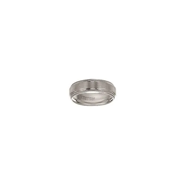 Gents 7mm Titanium Comfort Fit Wedding Band W/Satin Finish Step & Milgrain Edges Orin Jewelers Northville, MI