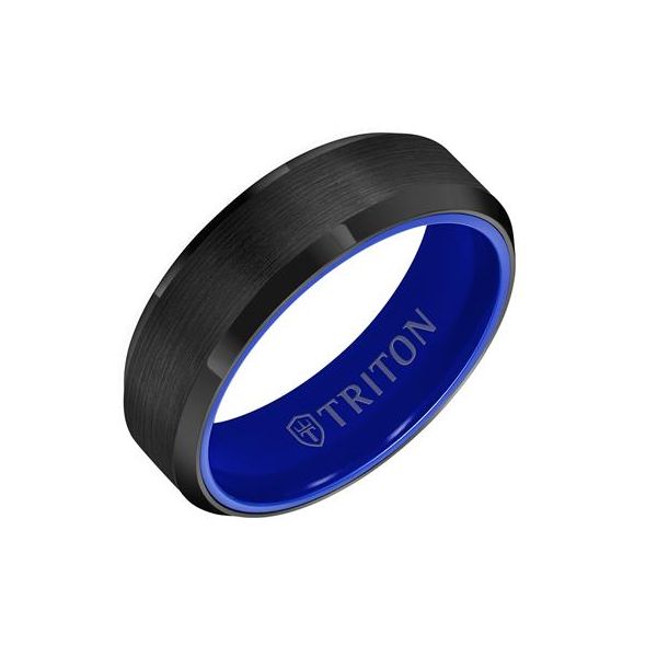 Gents Black Tungsten Band With Blue Ceramic Inside Orin Jewelers Northville, MI