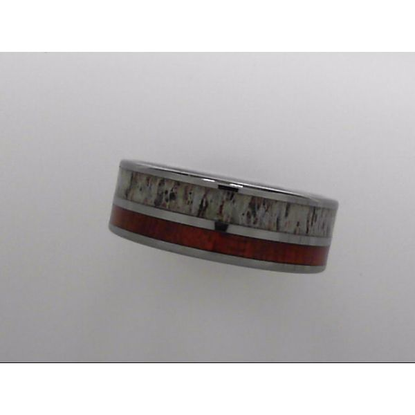 8mm Tungsten Carbide Band With Antler & Blood Wood Inlays Orin Jewelers Northville, MI