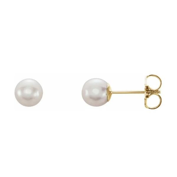 14K Yellow Gold Cultured White Freshwater Pearl Earrings Orloff Jewelers Fresno, CA