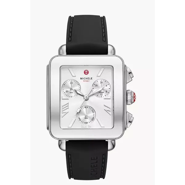 Michele Deco Sport Chronograph Stainless Steel Black Silicone Watch