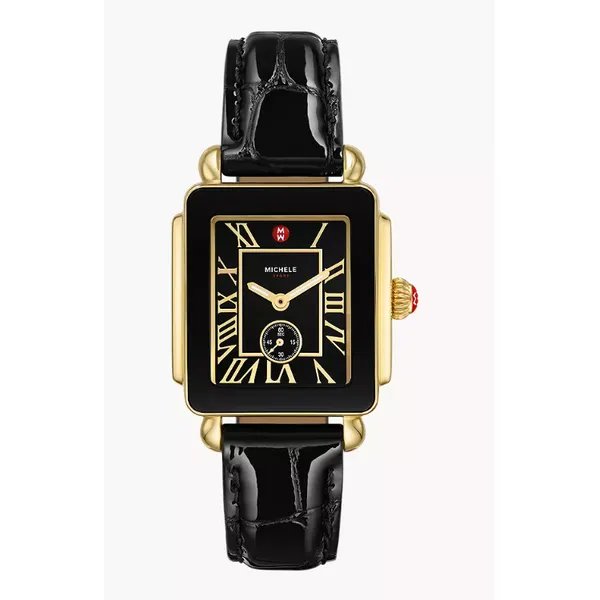 Deco Sport Mid Gold-Plated Noir Leather Watch Orloff Jewelers Fresno, CA