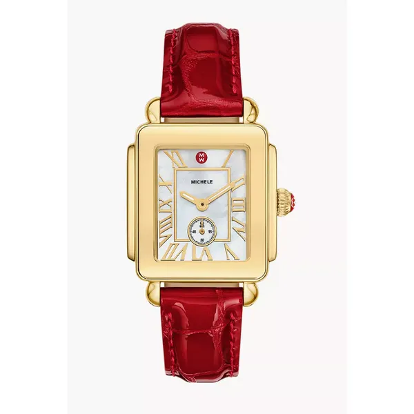 Deco Sport Mid Gold-Plated Ruby Red Leather Watch Orloff Jewelers Fresno, CA