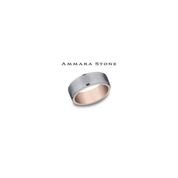 Benchmark Beveled Edge Satin with Rose Gold Sleeve Band Orloff Jewelers Fresno, CA