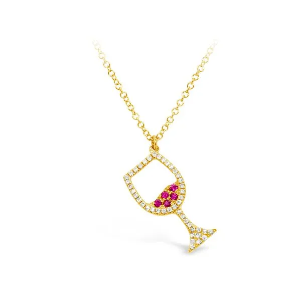 Yellow Gold Diamond and Ruby Wine Charm Necklace Padis Jewelry San Francisco, CA