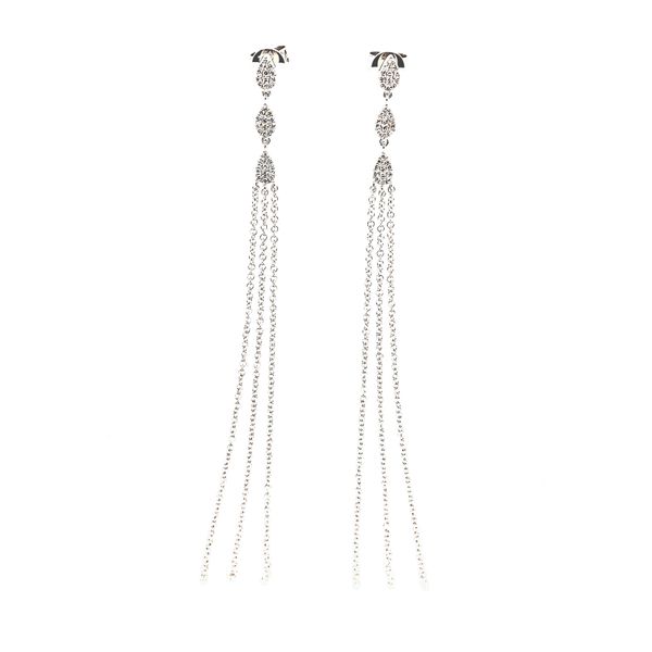 Ladies' 18K White Gold Diamond Fashion Dangle Earrings Padis Jewelry San Francisco, CA