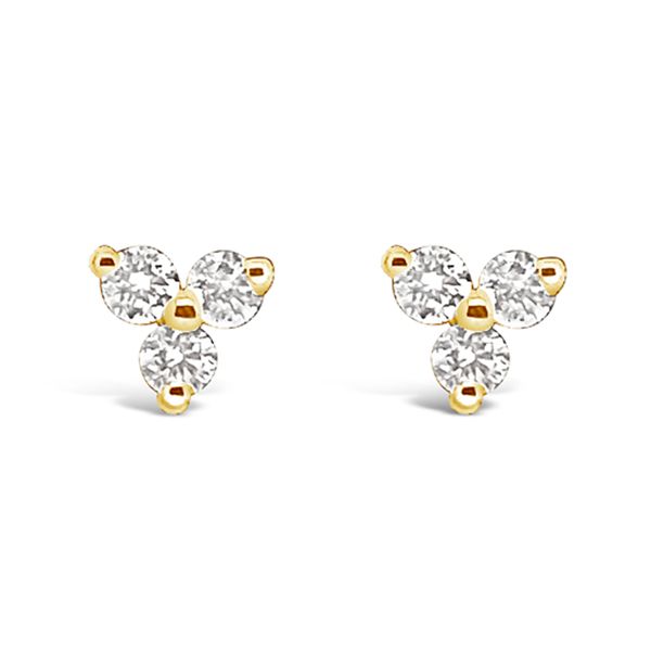 Yellow Gold Diamond Three-Stone Stud Earrings Padis Jewelry San Francisco, CA