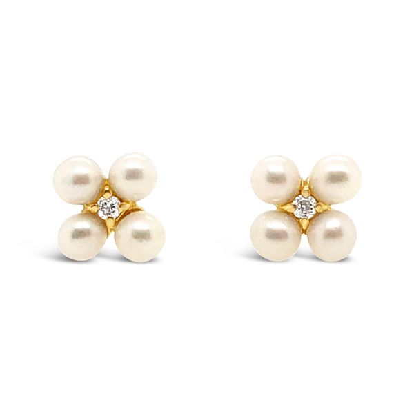 Yellow Gold Pearl and Diamond Fashion Earrings Padis Jewelry San Francisco, CA