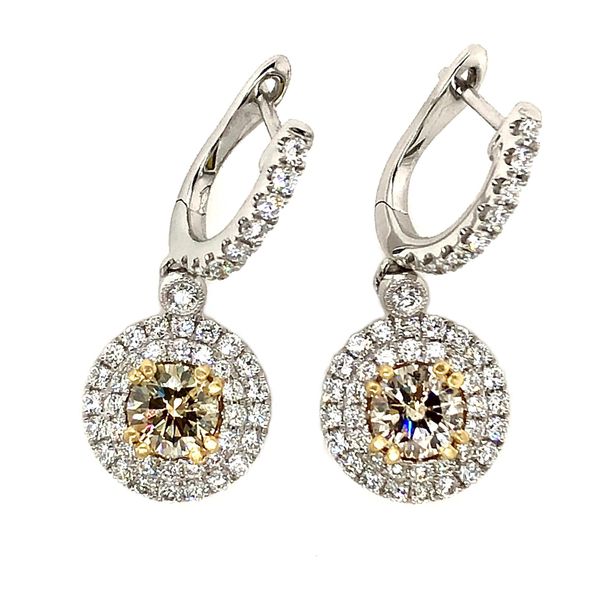 White/Yellow Gold Fancy Brown Diamond Dangle Earrings Padis Jewelry San Francisco, CA