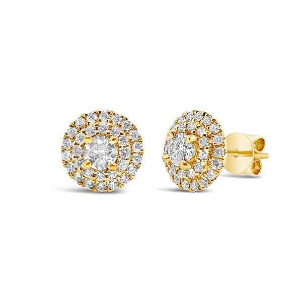 18 KT Yellow Gold Forevermark Diamond Halo Earrings Padis Jewelry San Francisco, CA