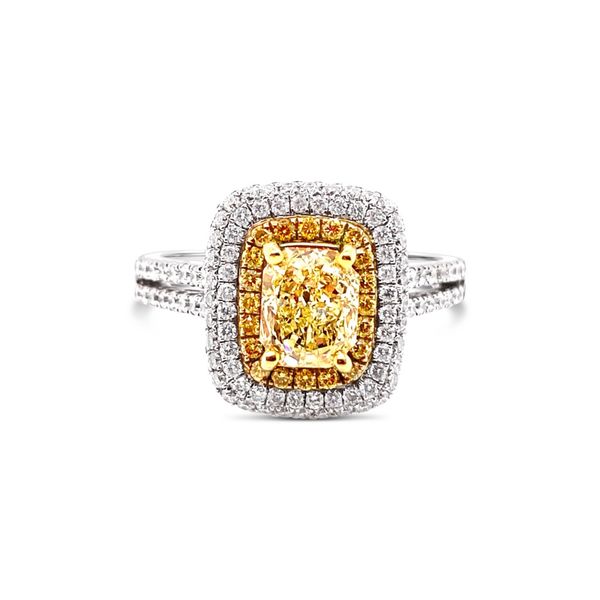 White/Yellow Gold Fancy Yellow Diamond Halo Ring Padis Jewelry San Francisco, CA