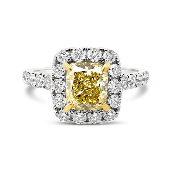White/Yellow Gold Fancy Yellow Diamond Halo Ring Padis Jewelry San Francisco, CA