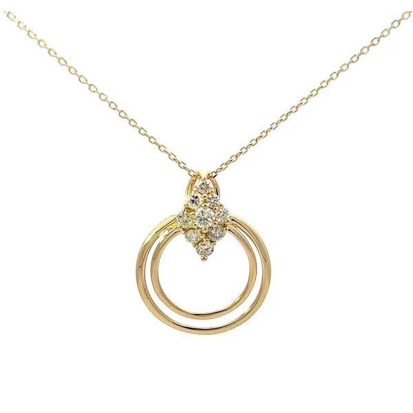 YELLOW GOLD DOUBLE CIRCLE WITH DIAMOND CLUSTER NECKLACE Parkers' Karat Patch Asheville, NC