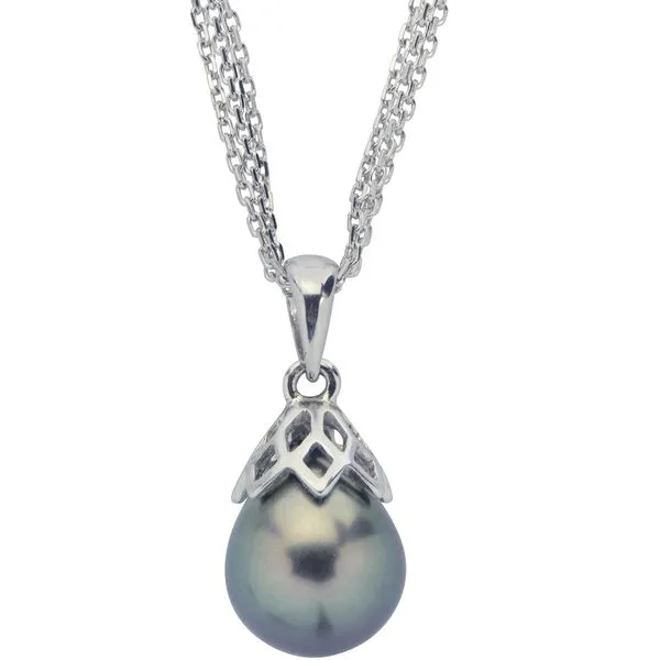 BLACK TAHITIAN PENDANT WITH TRIPLE CHAIN Parkers' Karat Patch Asheville, NC