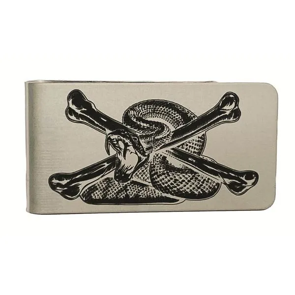 RATTLE SNAKE & CROSS BONES MONEY CLIP Parkers' Karat Patch Asheville, NC