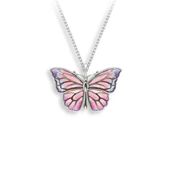 PLIQUE-A-JOUR ENAMEL PURPLE & PINK BUTTERFLY NECKLACE Parkers' Karat Patch Asheville, NC