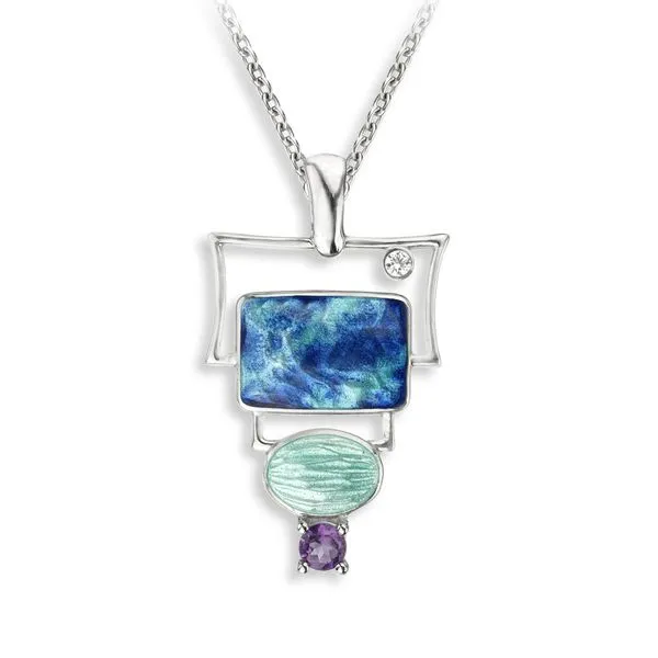 ABSTRACT DESIGN RECTANGLE NECKLACE WITH AMETHYST Parkers' Karat Patch Asheville, NC