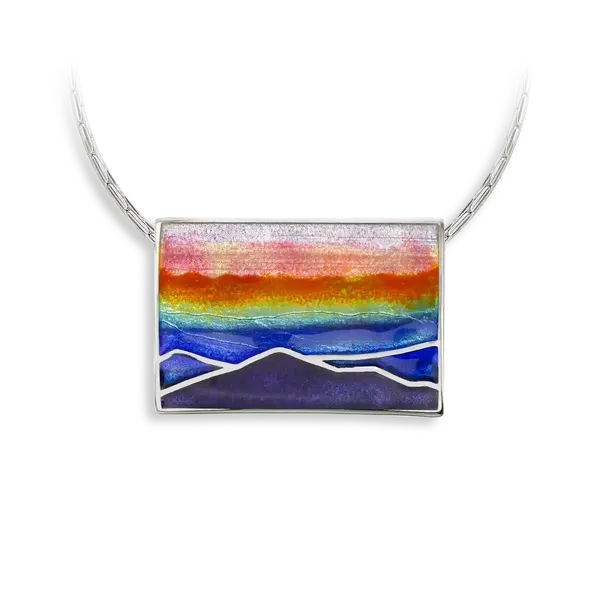 SMOKY MOUNTAIN SUNSET LANDSCAPE ENAMEL NECKLACE Parkers' Karat Patch Asheville, NC
