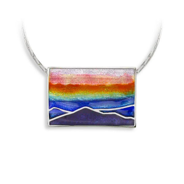 SMOKY MOUNTAIN SUNSET LANDSCAPE ENAMEL NECKLACE Parkers' Karat Patch Asheville, NC