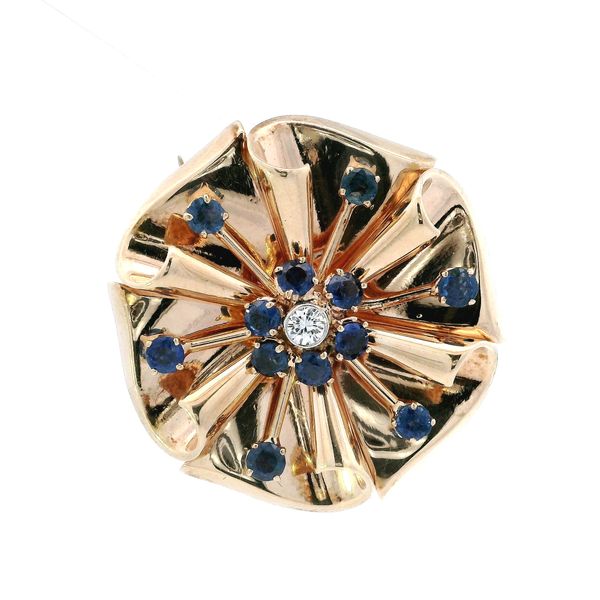ESTATE GOLD SAPPHIRE & DIAMOND PIN BROOCH Parkers' Karat Patch Asheville, NC