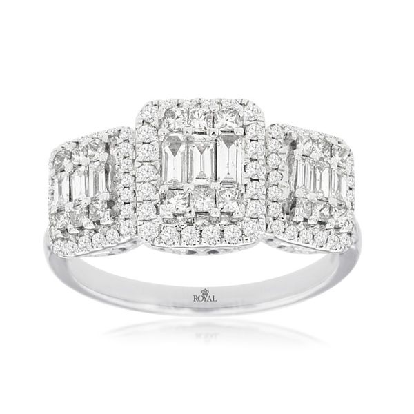 14 Karat White Gold Three-stone Halo Engagement Ring Paul Bensel Jewelers Yuma, AZ