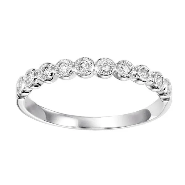 14K White Gold Round Milgrain Bezel Set Stackable Diamond Band Paul Bensel Jewelers Yuma, AZ