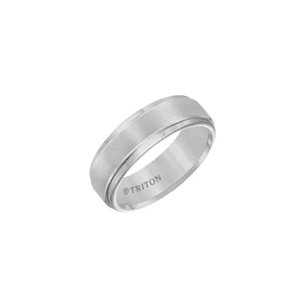 Gray Tungsten 7 mm Step Edge Wedding Band with a Brushed Finish Image 4 Paul Bensel Jewelers Yuma, AZ