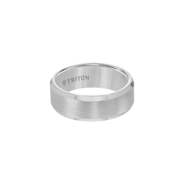 GrayTungsten 8 mm Bevel Edge Wedding Band with a Satin Finish Image 3 Paul Bensel Jewelers Yuma, AZ