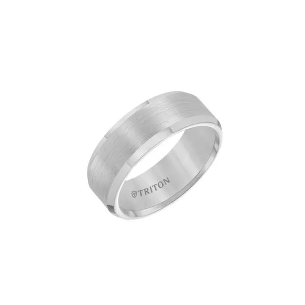 GrayTungsten 8 mm Bevel Edge Wedding Band with a Satin Finish Image 4 Paul Bensel Jewelers Yuma, AZ