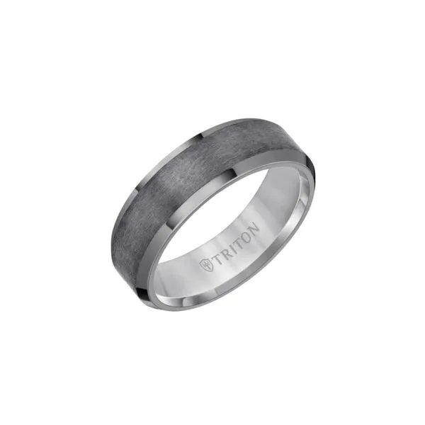 Tantalum 7 mm Beveled Step Edge Wedding Band with a Satin Finish Image 4 Paul Bensel Jewelers Yuma, AZ