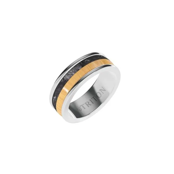 White Tungsten 8 mm Wedding Band with Carbon Fiber and Wood Inlay Image 4 Paul Bensel Jewelers Yuma, AZ