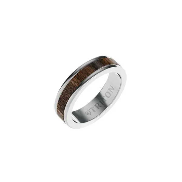 White Tungsten 6 mm Wedding Band with Wood Inlay Image 4 Paul Bensel Jewelers Yuma, AZ